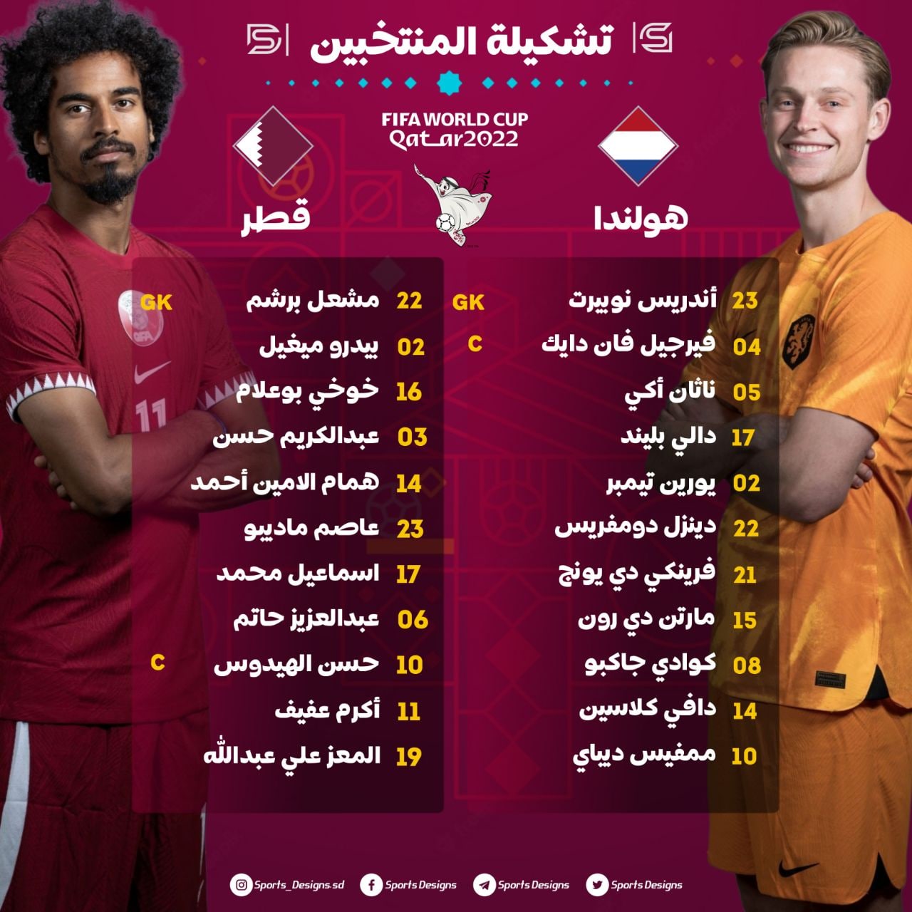 تشكيلة قطر أمام هولندا اليوم